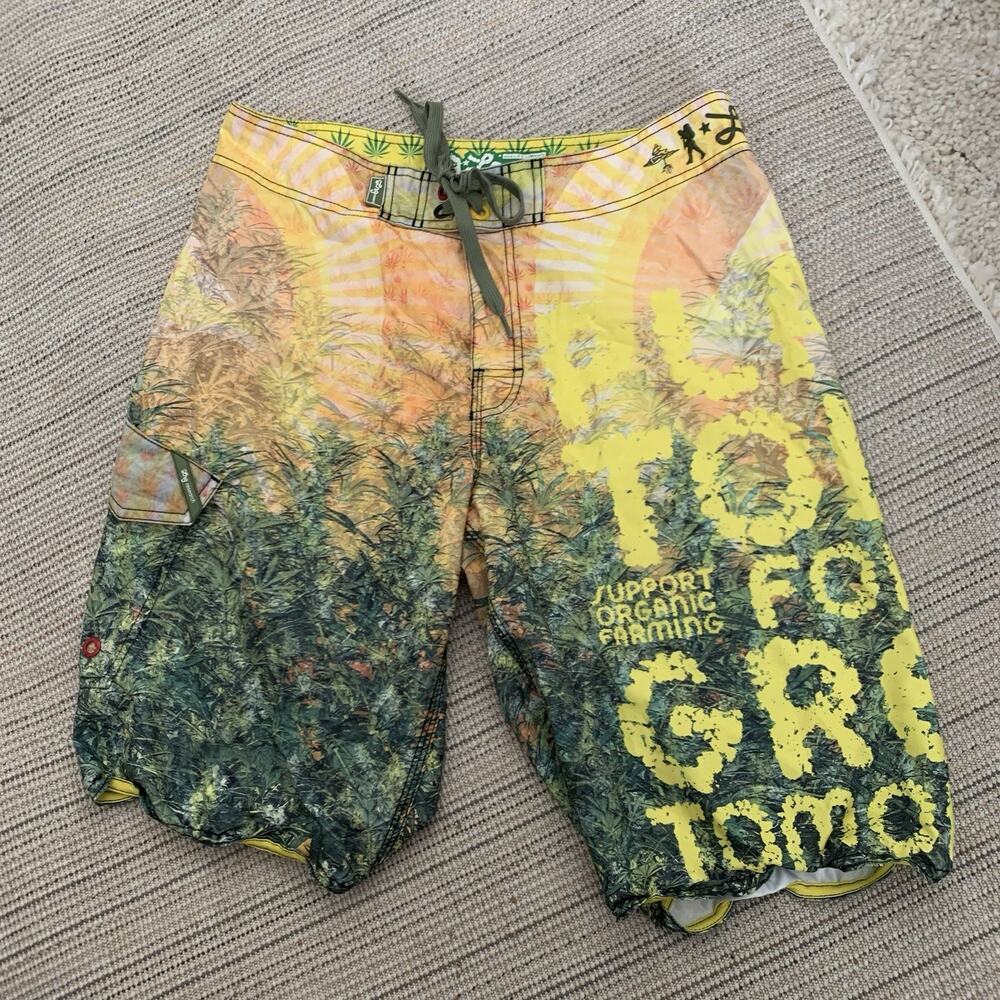 LRG Lifted Research Group Boardshorts Mens 30 Floral Yellow Drawstring Swim
